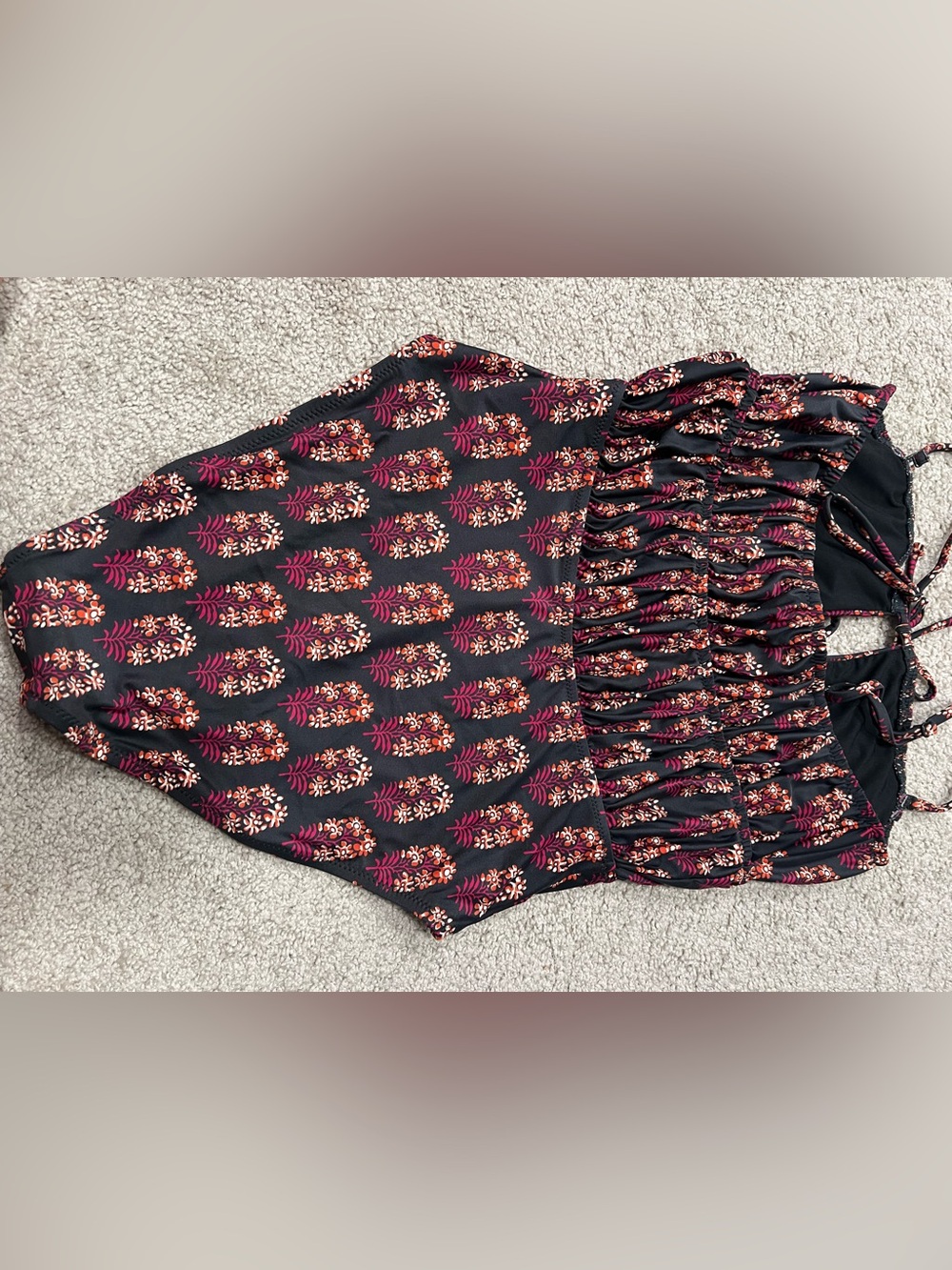 J Crew Ruched Cutout One Piece Swimsuit Cocoa Block Print Sz 8 - Picture 4 of 7